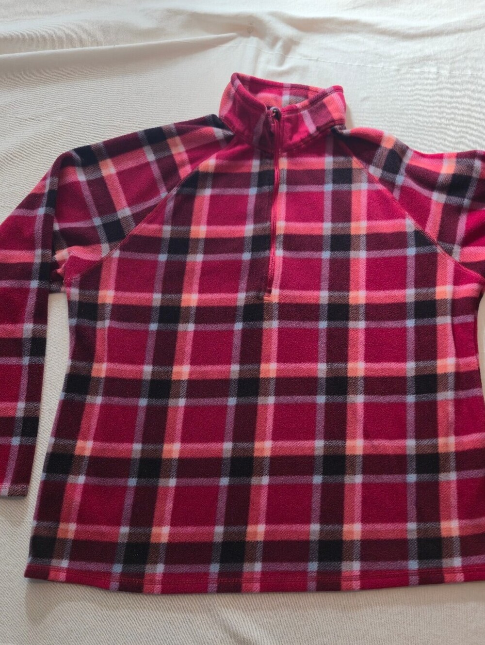 Eddie Bauer Women's Red Plaid Fleece Pullover Jacket XL